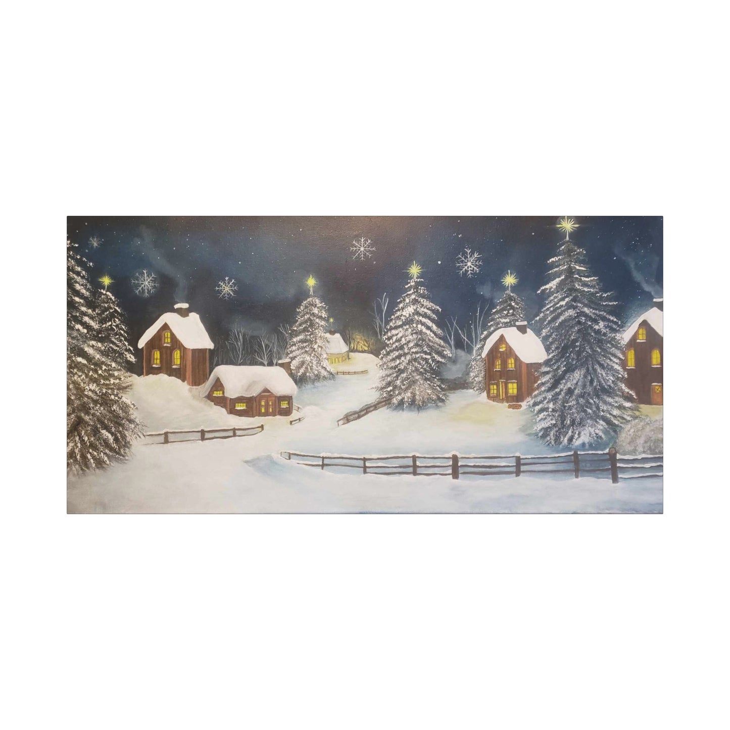 A Painting Print A Cozy Winter Village - Matte Canvas, Stretched