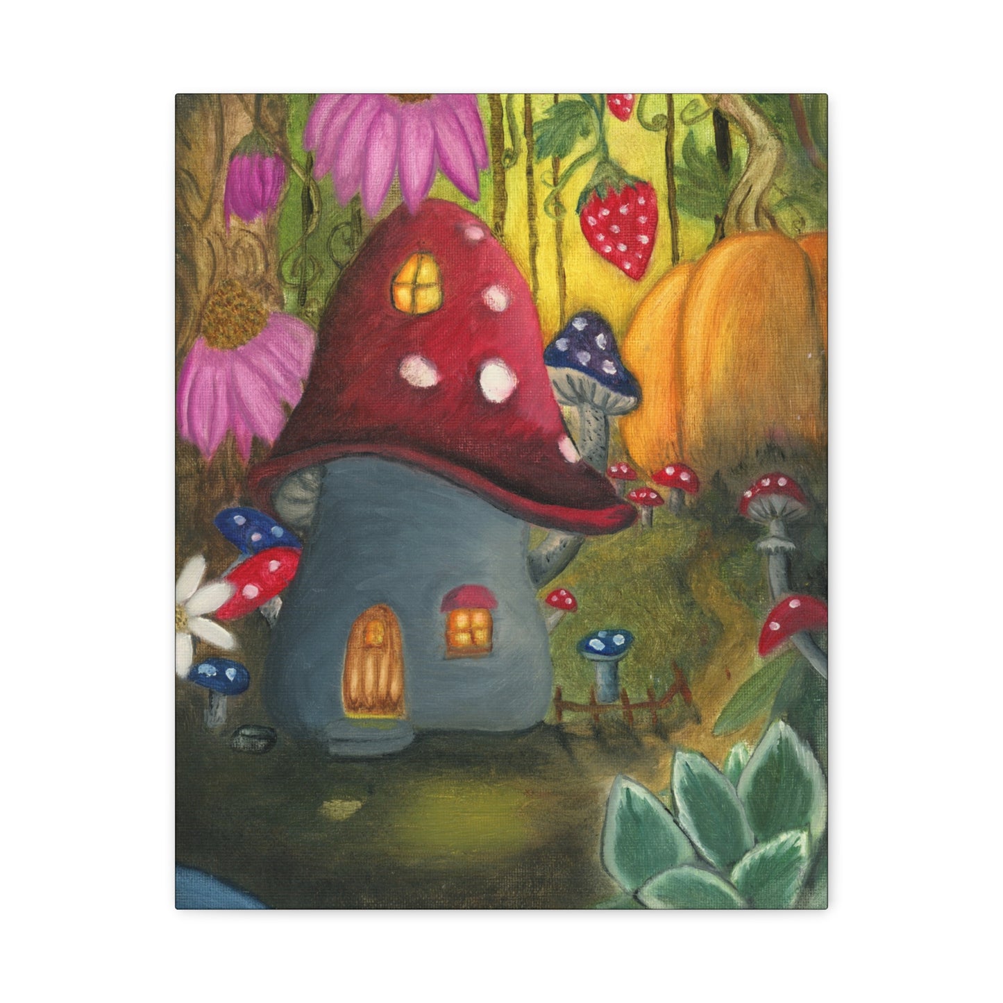 A Painting Print of a Gnome Home in the Garden - Matte Canvas, Stretched