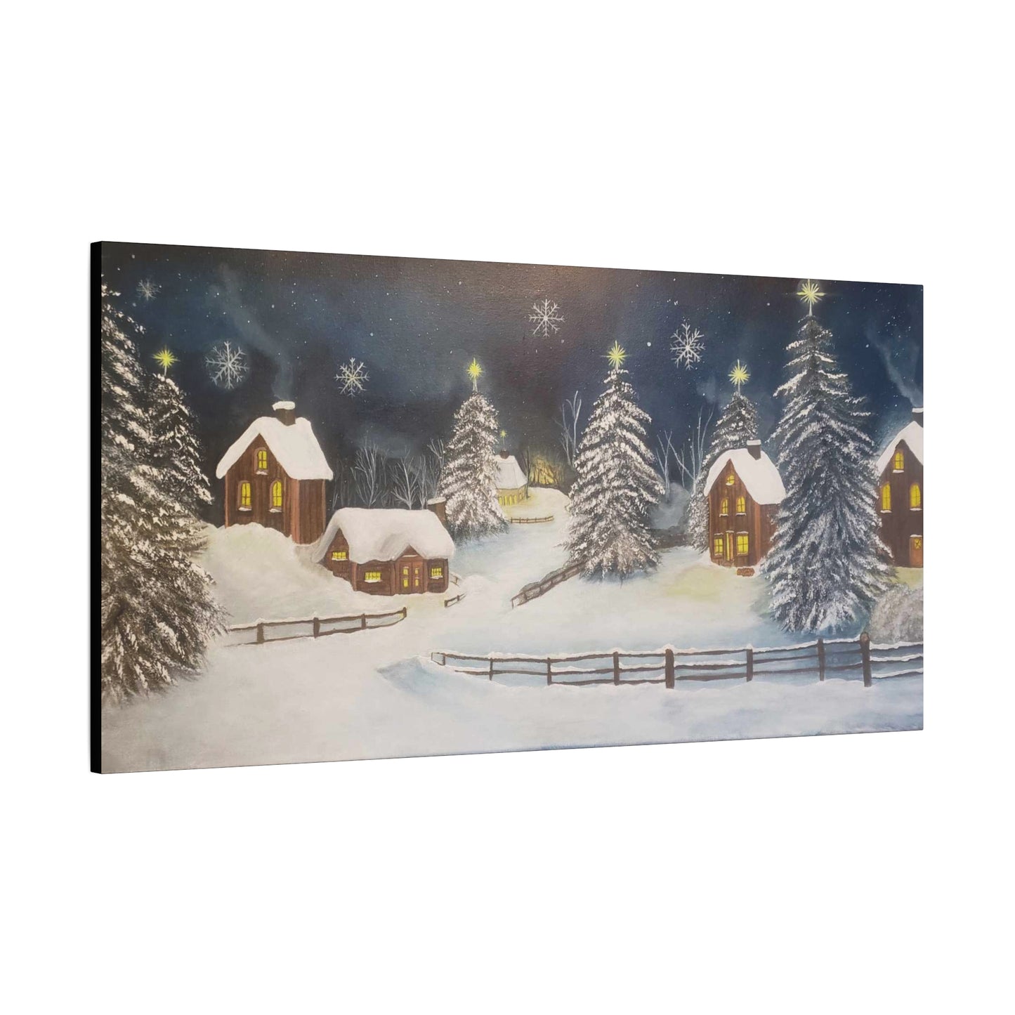 A Painting Print A Cozy Winter Village - Matte Canvas, Stretched