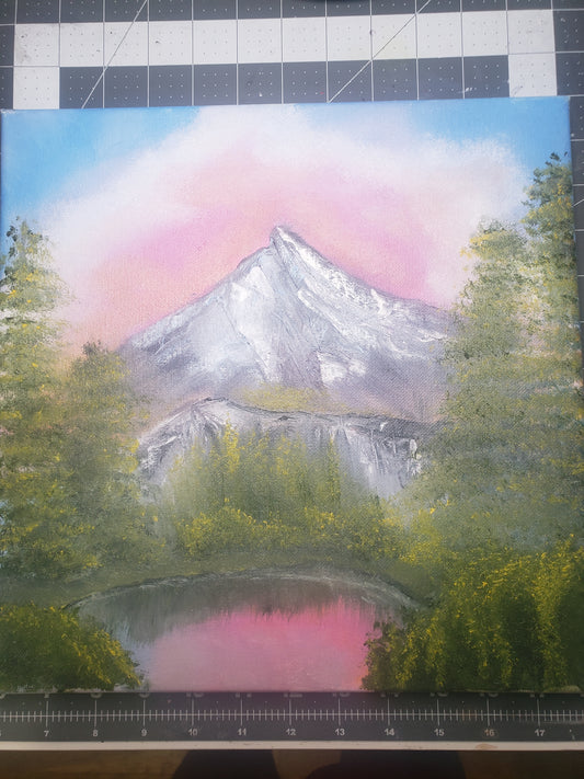 Bob Ross Mountain Serenity rendition Oil painting