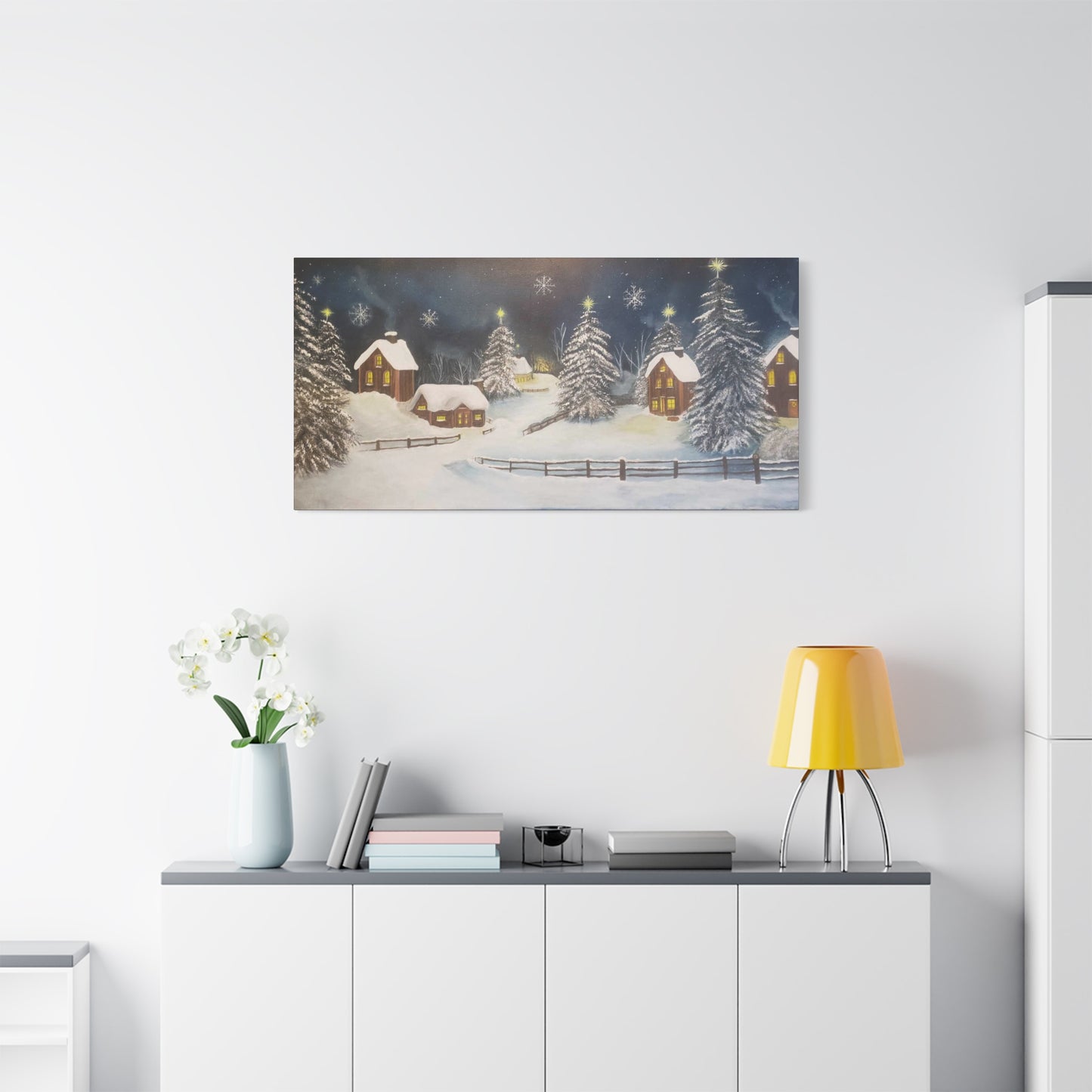 A Painting Print A Cozy Winter Village - Matte Canvas, Stretched