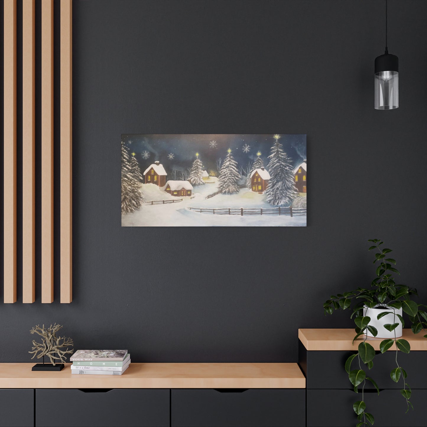 A Painting Print A Cozy Winter Village - Matte Canvas, Stretched