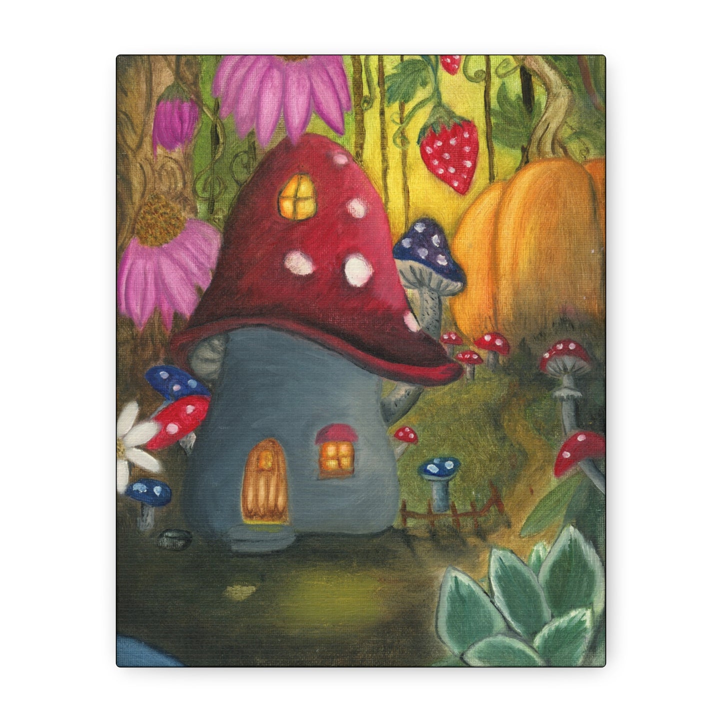 A Painting Print of a Gnome Home in the Garden - Matte Canvas, Stretched