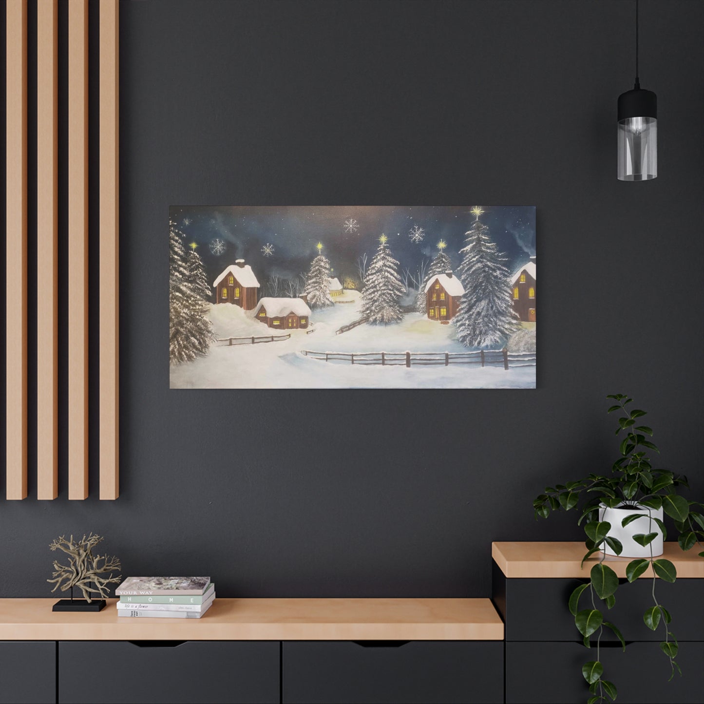 A Painting Print A Cozy Winter Village - Matte Canvas, Stretched