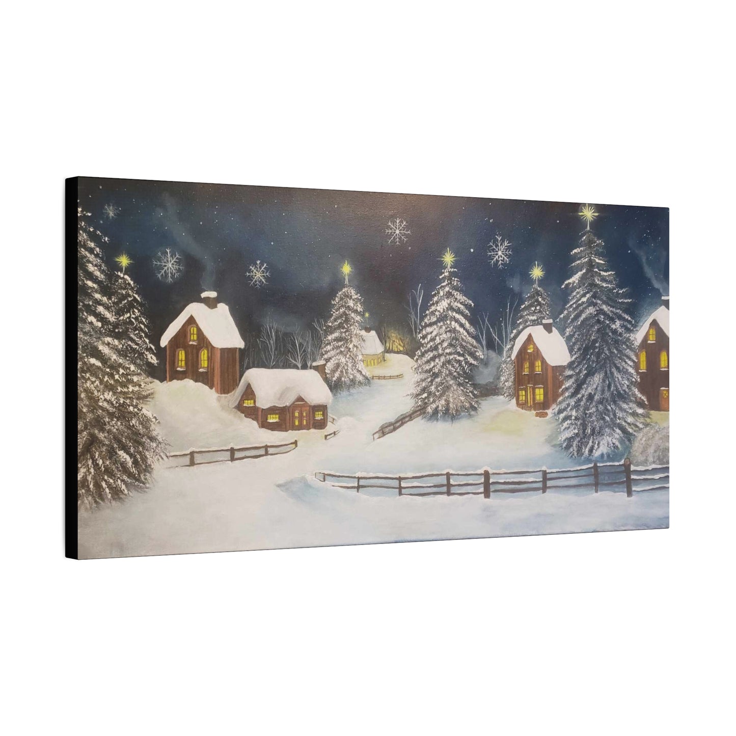 A Painting Print A Cozy Winter Village - Matte Canvas, Stretched