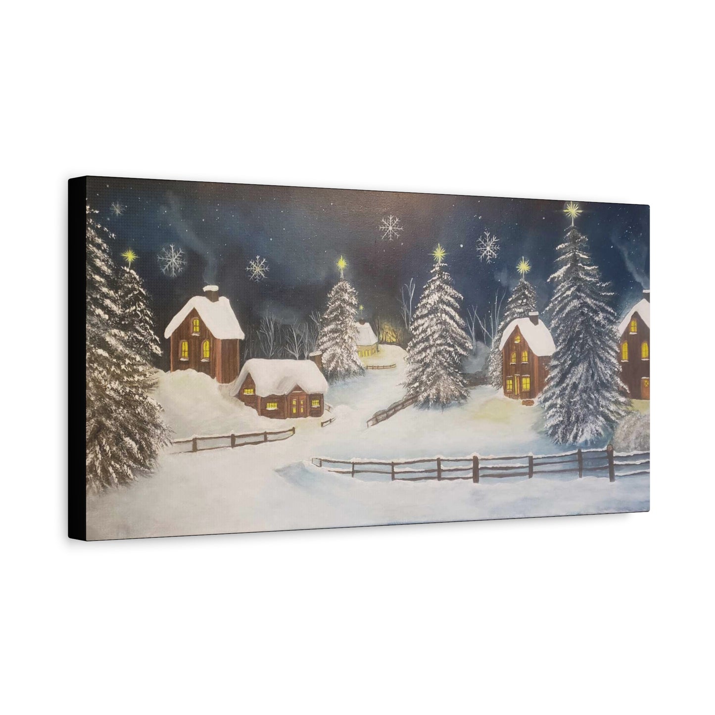 A Painting Print A Cozy Winter Village - Matte Canvas, Stretched