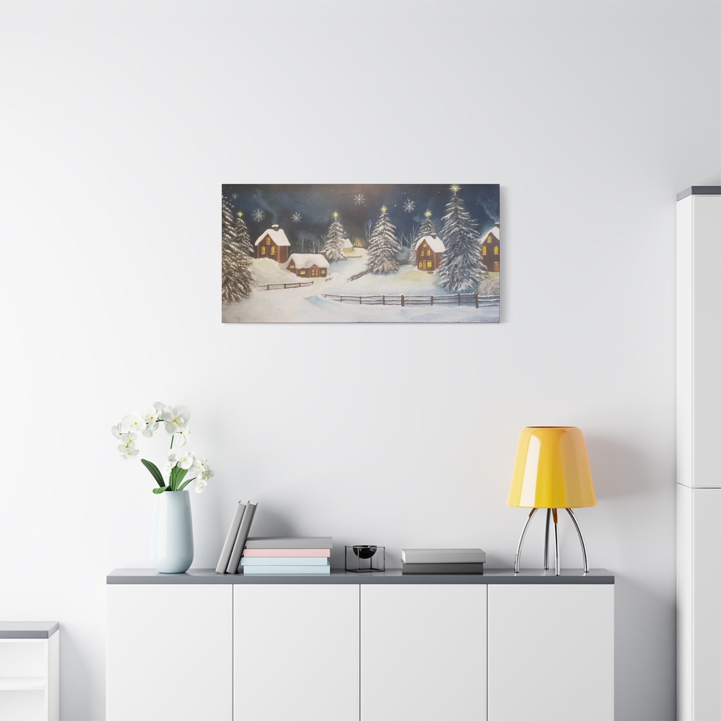 A Painting Print A Cozy Winter Village - Matte Canvas, Stretched