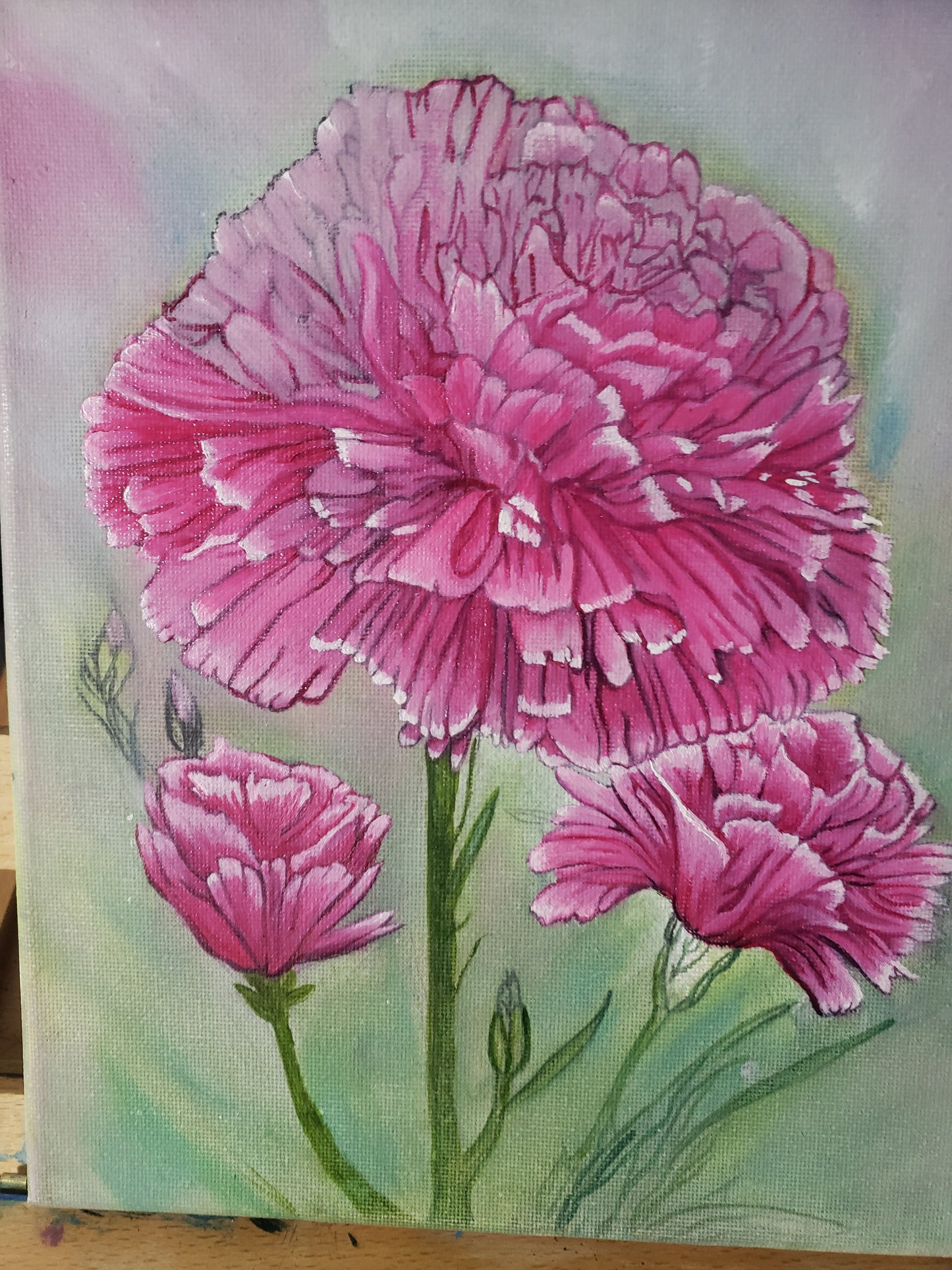 Floral Dianthis Pinks Original Painting